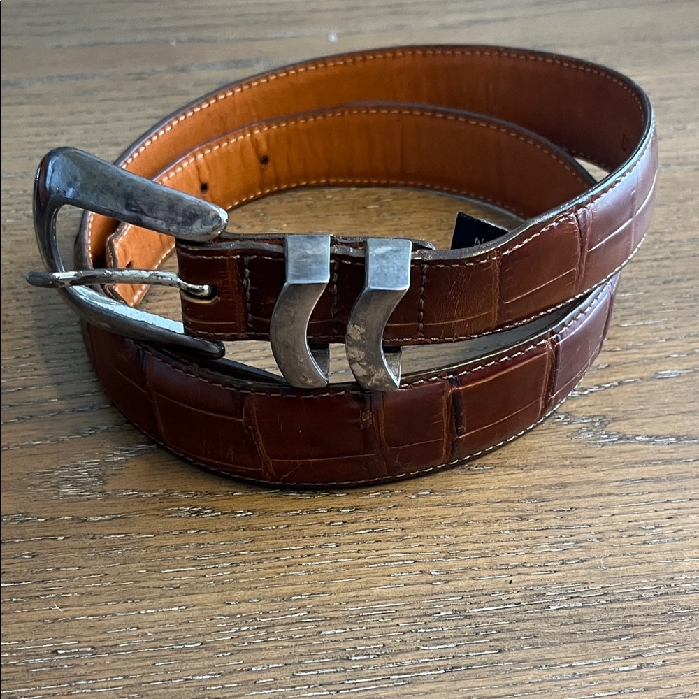 Onyx Brighton Brown Croc Embossed Leather Belt with Silver Tone Buckle Size 34